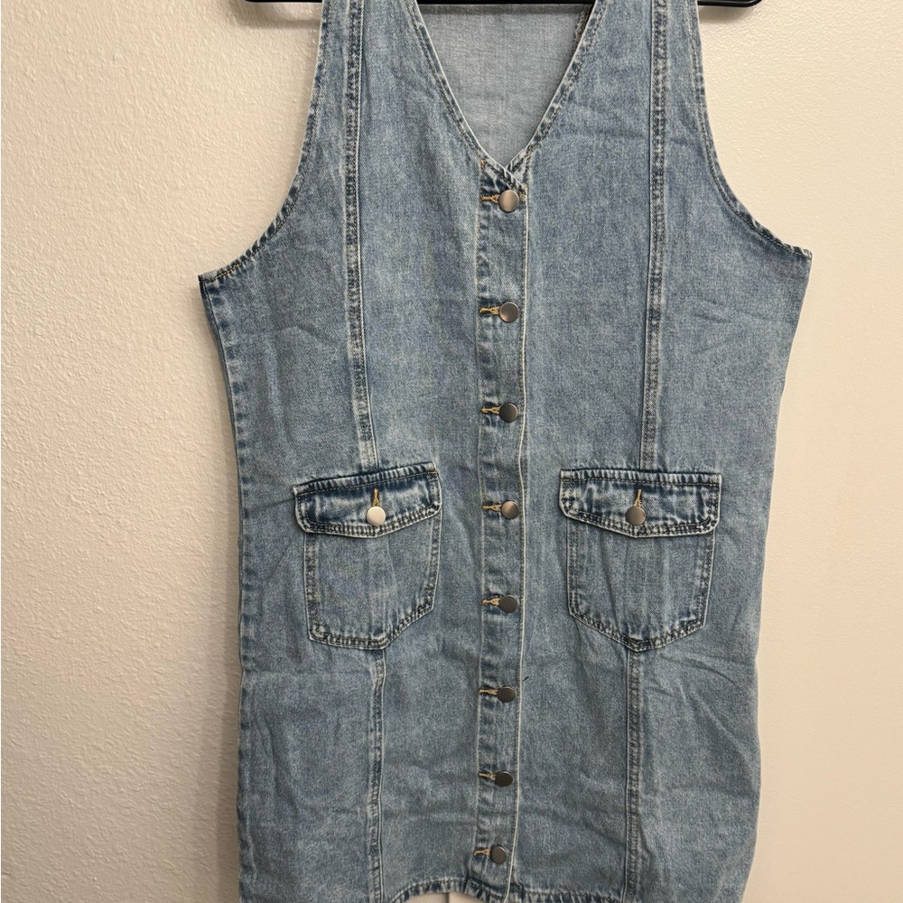 SHEIN Light Blue Denim Button-Front Mini Dress
